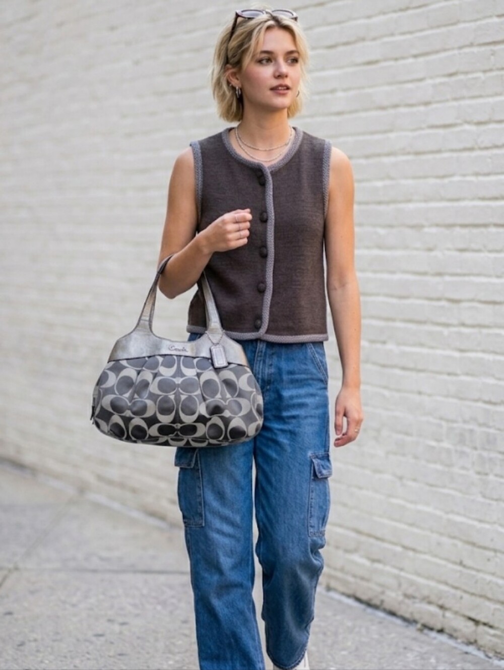 COACH Grey Silver Lexi Shoulder Bag Indie Sleaze Grunge Sleek Hand Bag